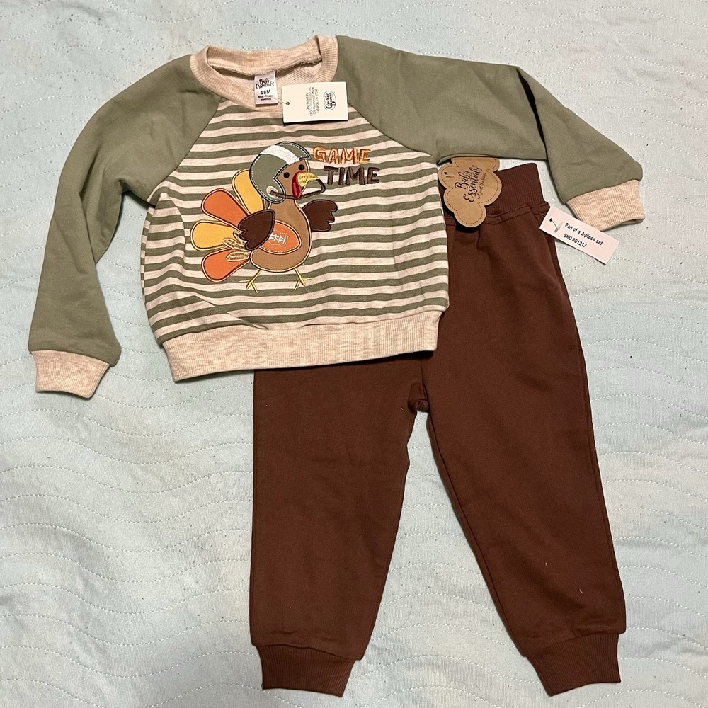 Cracker Barrel Toddler Boy Football Turkey 18 Mo NWT Sweatshirt & Pants
